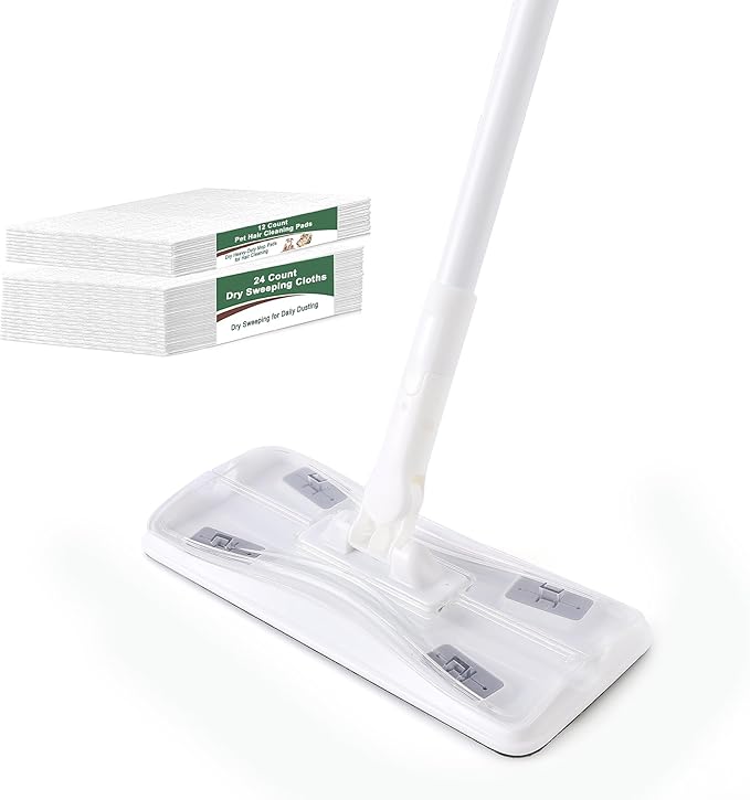 Eyliden Dust Mop Sweeping &amp Mopping Kit | 58 Extended Long Handle 36 Disposable Dry Cloths and 24 Wet Pads Multi Surface Sweeper Mops for Floor Cleaning