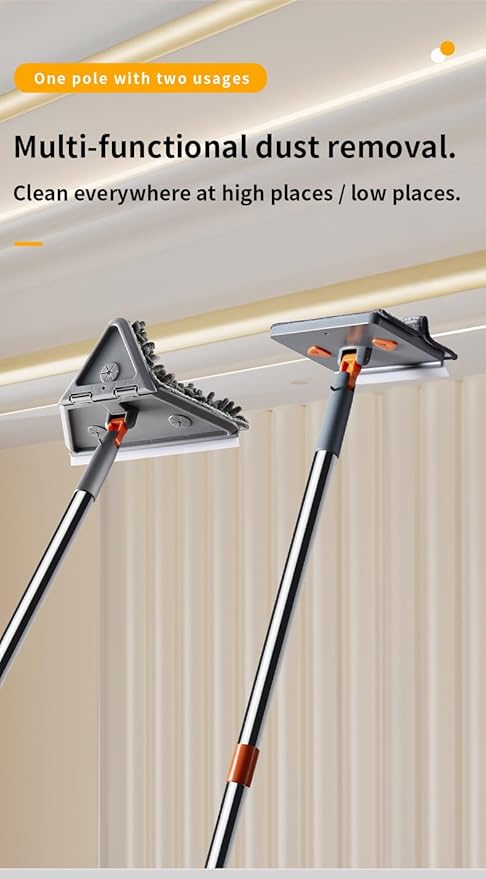 Wall Cleaner Mop with Long 81 HandleBaseboard Cleaner Tool with Handle180° Folding Ceiling Tool Duster with Squeegee360 Rotatable Wall Mop (Triangular mop Set)
