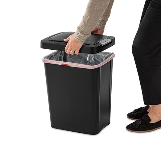 Sterilite 7.5 Gallon TouchTop Wastebasket with Lid That Opens with Touch Conceals Trash in The Kitchen Bathroom Mudroom or Office Black 12-Pack