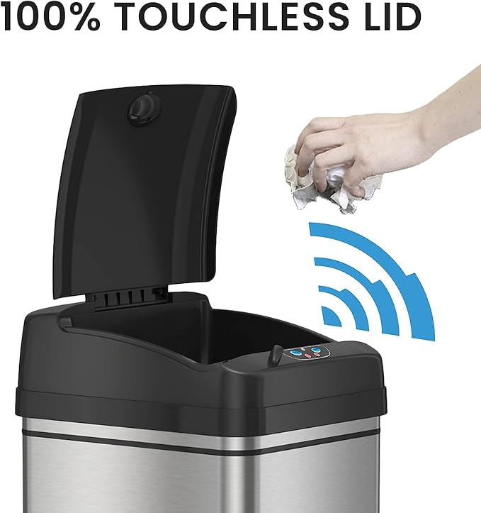 iTouchless 8 Gallon Pet-Proof Sensor Trash Can with AbsorbX Odor Filter Kitchen Garbage Bin Prevents Dogs &amp Cats Opening Lid Stainless Steel plus PetGuard Battery and AC Adapter (Not Included)