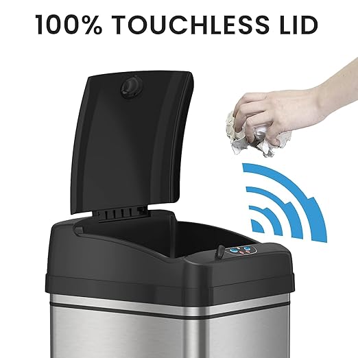 iTouchless 13 Gallon Sensor Trash Can with Deodorizer (2-Pack) Stainless Steel Big Lid Opening (Base Version - No AC Adapter)
