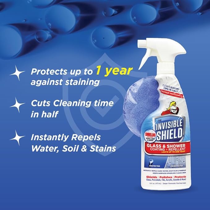 Invisible Shield Protective Glass Shower Coating for Showers Mirrors Windows Tile to Repel Soap Scum and Hard Water Minerals for Easier Cleaning (2 Pack) 16 oz