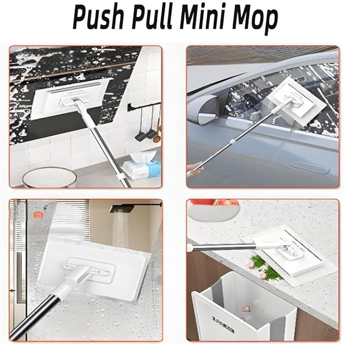 Snap Grip Mini Mop Stick with 39' HandleLazy Mop Wet and Dry Disposable Clip on Dust Mop with 10 Reusable Cloths No Wash Wet &amp Dry Floor Cleaner for Gaps Tile