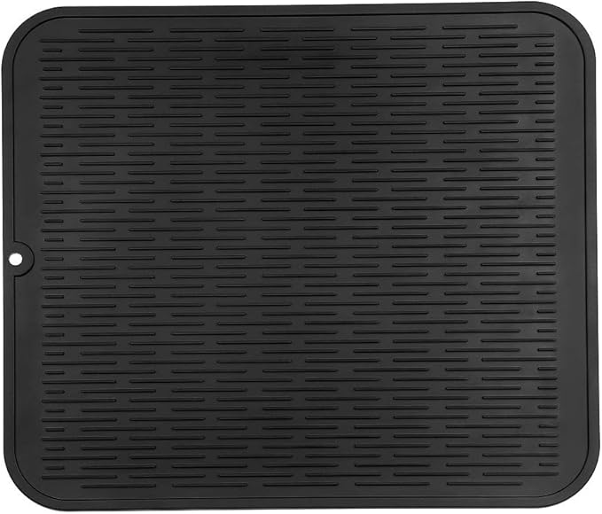 MicoYang Silicone Dish Drying Mat for Multiple UsageEasy cleanEco-friendlyHeat-resistant Silicone Mat for Kitchen Counter or SinkRefrigerator or Drawer Liner Black XL 18 inches x 16 inches
