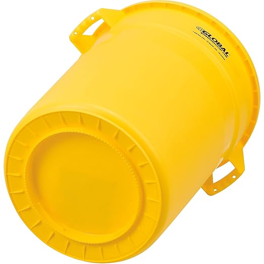 Global Industrial Commercial Round Trash Can 20 Gallon Capacity Plastic Garbage Can Indoor and Outdoor Utility Trash Can Yellow 19 W x 22-1/2H No Lid