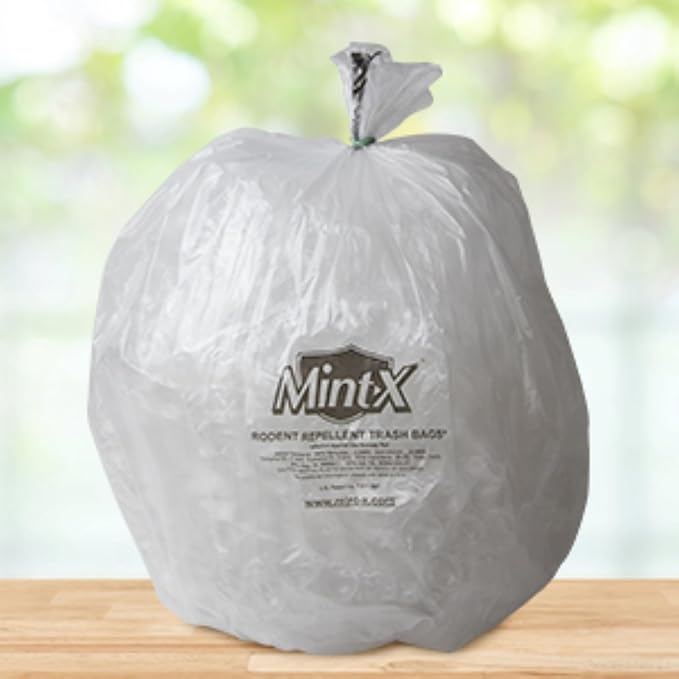 Mint-X Rodent Repellent Trash Bags 1.3 Mil Flat Seal 58 Height x 38 Length Clear (Pack of 100) (MX3858XHC)