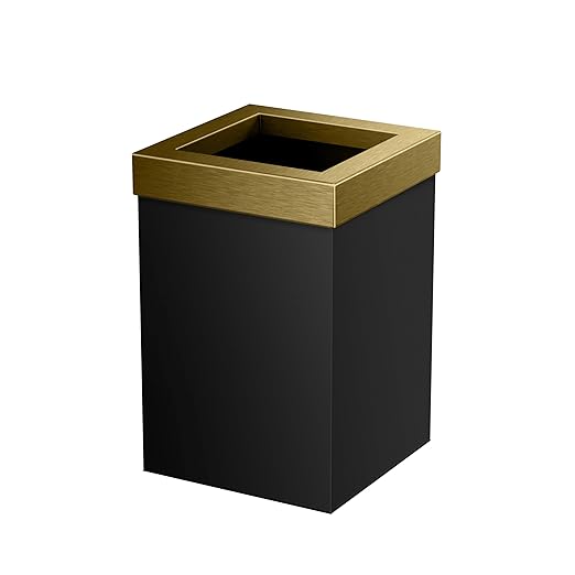 Gatco Small Bathroom Trash Can With Lid Square 3 Gallon Stainless Steel Wastebasket Under Sink Matte Black And Brushed Brass For Bathroom Bedroom Office (1934)