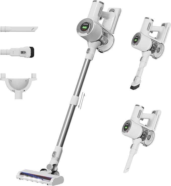 Cordless Stick Vacuum Cleaner 30KPa Handheld 2200mAh Rechargeable Battery Lightweight Small Vac Electirc Broom 40Mins Runtime for Home Hard Floor Carpet Pet Hair Cleaning LED Screen