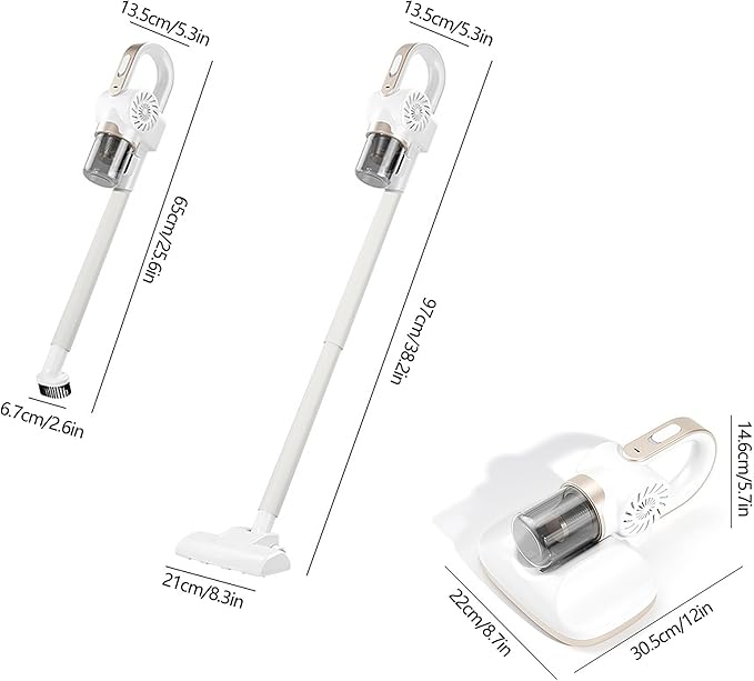Home Cordless Vacuum Cleaner 8500Pa Vacuum Cleaners for Home 260ml Dust Cup Anti-Tangle Stick Vacuum Self-Standing 3 Modes Vacuum Cordless Rechargeable for Pet Hair/Carpet (White)
