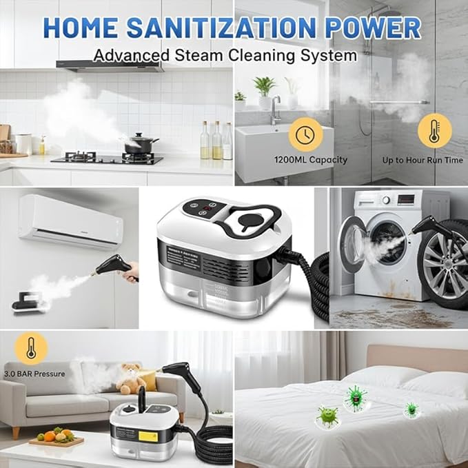 Handheld Steam Cleaner – Cordless Fast 10‑Second Heat Up 6 Adjustable Steam Levels Multi-Surface Cleaning for Kitchen Bathroom Floors Windows Upholstery &amp Car Interior (White Pro)