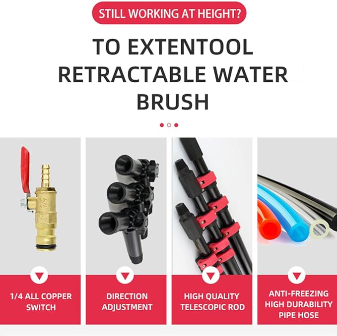 Outdoor Window Cleaner Brush Solar Panel Cleaning Tool Washing Tool Tall Window Glass Cleaning Poles Telescopic Water Fed Brush Window Washer Wand Aluminum Outdoor Cleaning Brush