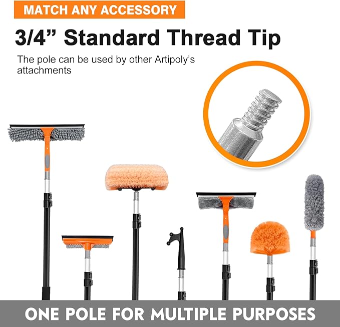 20 Ft High Reach Window Squeegee with 5-12Ft Extra-Thick Aluminum Telescopic Extension Pole| 14 Extra-Large 2-in-1 Window Cleaner Tool| Window Washer for Indoor/Outdoor WindowRVTruck Glass