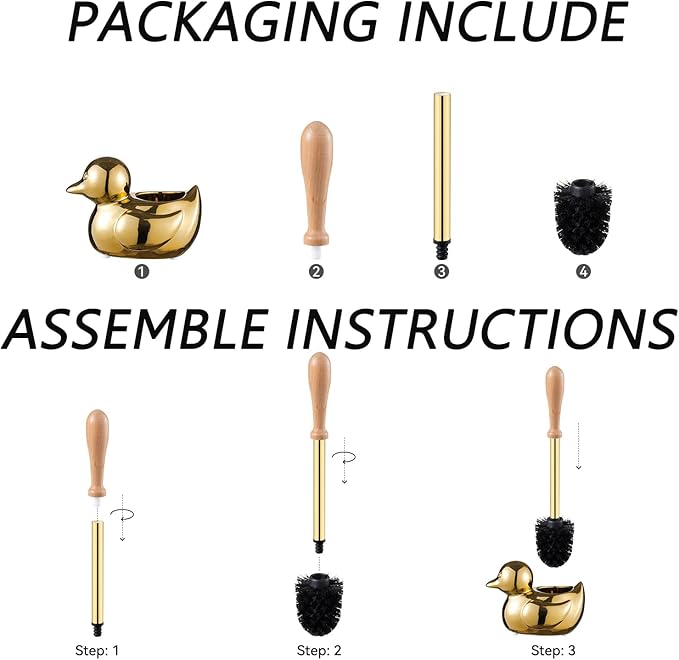 Gold Duck Toilet Brush and Holder SetNon-Slip Handle Toilet Bowl Brush with Wooden &amp Stainless SteelHandle Practical Bathroom Accessories Cleaning Tools Set