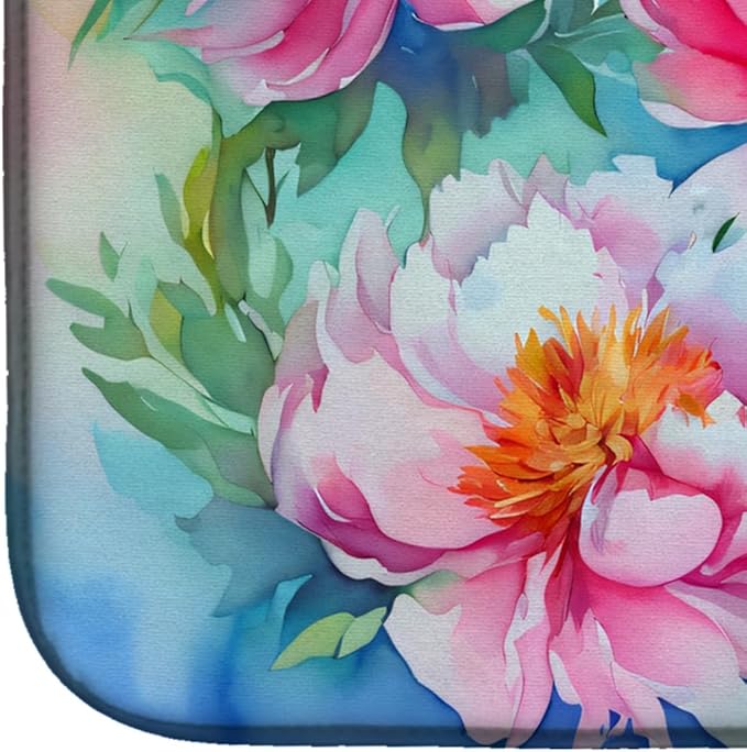 Caroline's Treasures DAC1595DDM Peonies in Watercolor Dish Drying Mat Absorbent Dish Drying Mat Pad for Kitchen Counter Dish Drainer Mat for Countertop 14 x 21 Multicolor