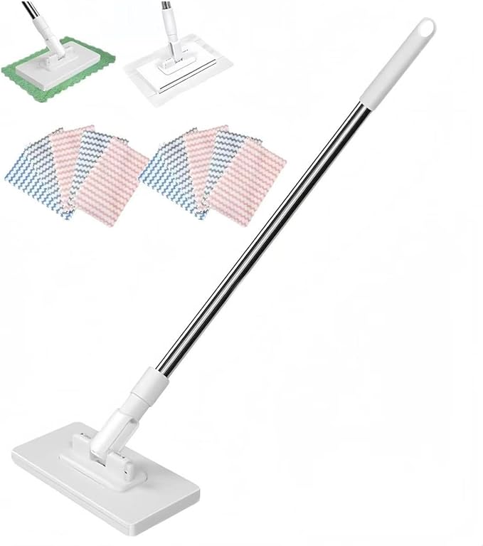 Snap Grip Mini Mop Zero Touch Mini Retractable Gap Dust Cleaner Flat Reusable One-Click Cloth Change Wash-Free for Window Glass Wall Floor (1*mop+10*Cloth)