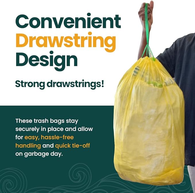 13 Gallon Trash Bags with Drawstrings 80 Bags Made from 50% Recycled Plastic Leakproof and Tear-Resistant Tall Kitchen Garbage Bags for Home and Office