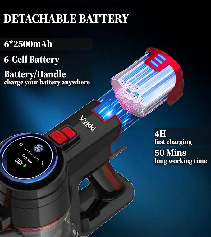 V-R8 Vacuum Replacement Rechargeable Battery 2500mAh 22.2V 55.5Wh Lithium Ion Cordless Vacuum Cleaner Lightweight Stick Up to 50 Min Runtime Red (NOT for V-S12)