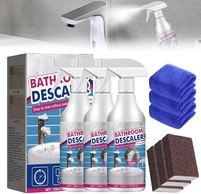 Bathroom Descaler Foam Cleaner 2026 Upgrade Stubborn Stains Cleaner All Purpose Rinse Cleaning Foam Multipurpose Bathrooms Cleaning Foam Spray for Kitchen Bath Shower Glass (3PCS)