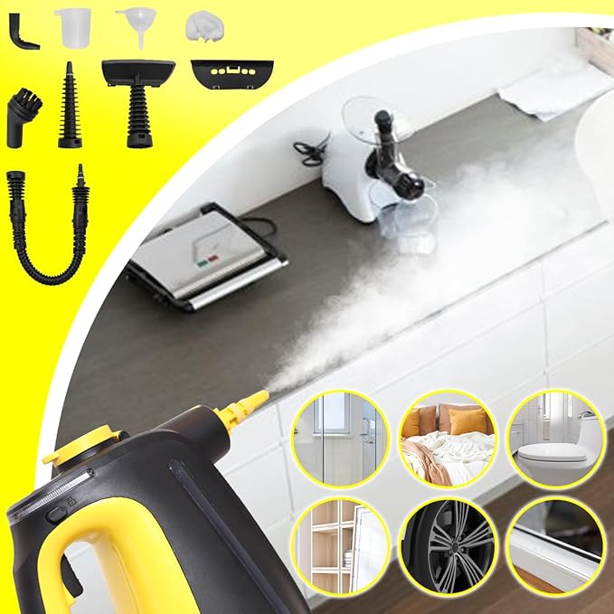 Steam Cleaner Pressurized Handheld Steam Cleaner for Home 1350W with 10-Piece Accessory Set. 530ML Large Capacity Natural Multipurpose Portable Steamer with Safety Lock for Bathroom Home.