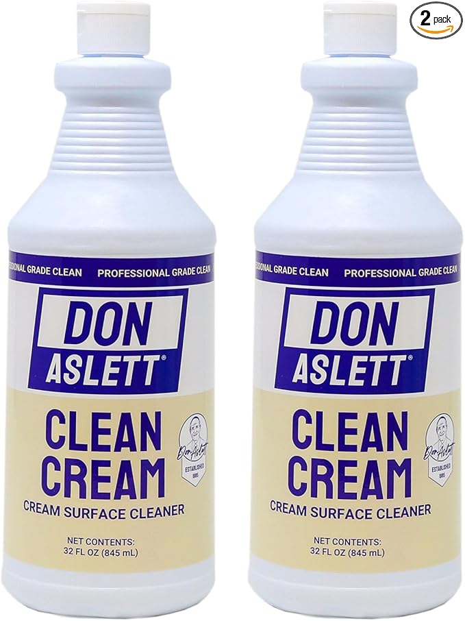Don Aslett Clean Cream (32 Oz Bottle Pack of 2) Removes Kitchen Build-Up Bathroom Stains Soap Scum Grease | Whitening and Deodorizing Glass Stainless Steel Ceramic Surfaces and More.