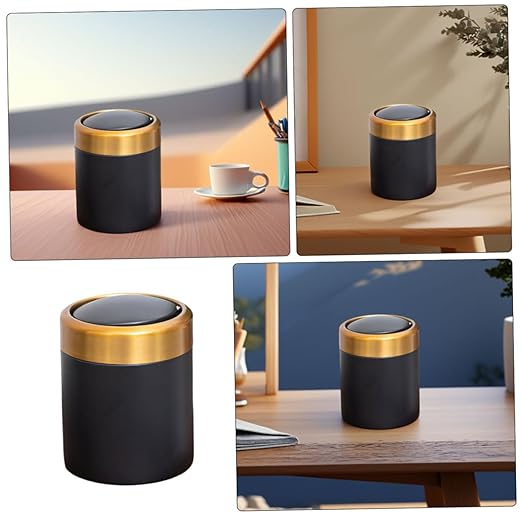 Mini Trash Can with Lid Small Bathroom Waste Basket 304 Stainless Steel Small Wastebasket for Bedroom Desk Kitchen Countertop Black