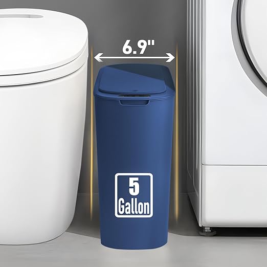 TIPGO 5 Gallon Motion Senor Bathroom Trash Can with Lid Automatic Garbage Can Touchless Smart Plastic Waste Basket for Narrow Spaces Bathroom Office Bedroom Living Room (Blue)