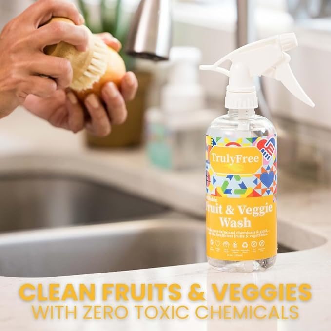 Truly Free Fruit and Vegetable Wash Refills | Veggie Wash Removes 99% Dirt &amp Wax | Plant-Based Produce Cleaner Spray | No Aftertaste Made in USA | Fragrance-Free 16oz (Pack of 3)