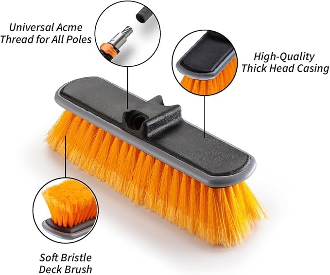 Medium Bristle Deck Scrub Brush - Composite Deck Brush Head &amp Vinyl Siding Brush // Boat Scrub Brush Roof Brush for Extension Pole // Exterior Patio &amp Deck Cleaning Brush (Pole Sold Separate