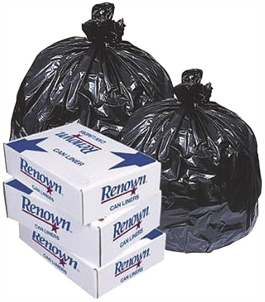 Renown REN23319-CA Trash Can Liners 33 x 39 33 gal 0.90 mil Black (Roll of 25) (Pack of 10)