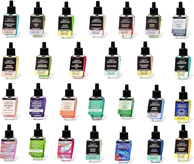 White Barn - Bath &amp Body Works - Grab Bag Assorted Bundle of 6 WallFlower Bulbs with Shine &amp Sparkle Wallflowers Scent Control and DIAMOND SOAP NATURAL (6)