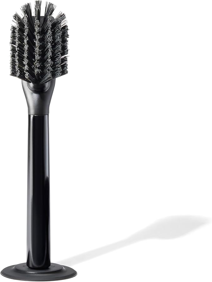 Ionic Dish Brush Magnetized to Stand Upright Stainless Steel with Replaceable Head Onyx/Black