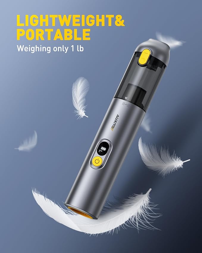 AUXITO Car Vacuum Cleaner - Portable Handheld Vacuum Cleaner 14000Pa Suction Power Blow &amp Suction 2 in 1 Mini Vacuum Cleaner Hand Held Vacuum for Car Home Pet Office Gifts for Men (Silver)