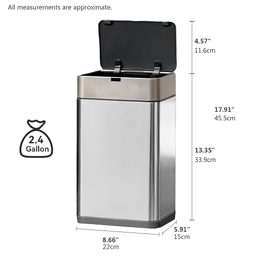 2.4 Gallon / 9L Small Motion Sensor Trash Can Stainless Steel Automatic Trash Bin Touchless Electric Garbage Can for Bathroom Bedroom Under Desk Silver (Silver 2.4 Gallon Stainless Steel)