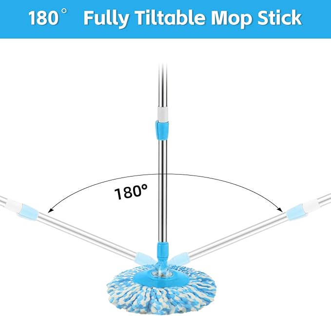 Spin Mop Replacement Handle 47.6-inch 360 Degrees Rotating Telescopic Replacement Mop Stick with a Robust Stainless Steel Disc for Spin Mop Bucket Cleaning System (Stainless Steel DiscBlue)