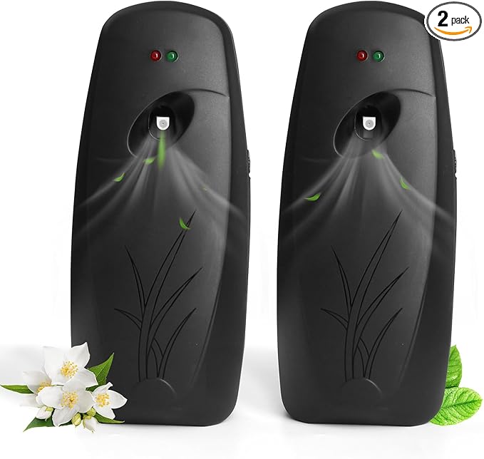Automatic Air Freshener Dispenser 2 PacksHistely Auto Air Freshener Spray Dispenser Wall Mounted or Free Standing Battery Powered w/Interval Spray Setting for Commercial &amp Home UseNo Drilling(Bl