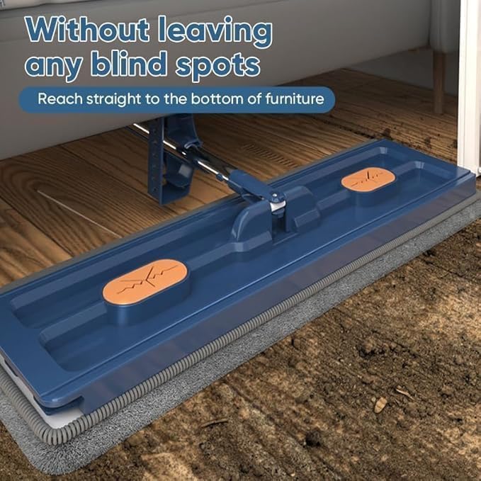 Large Flat Mop Portable Mop 50 Inch Washable Reusable Microfiber Pads (Blue 2Mop)