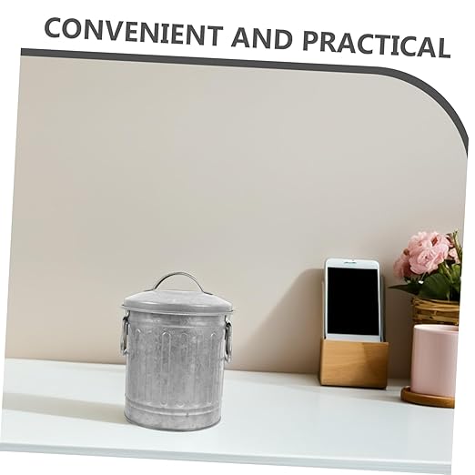 Decorative Desktop Trash Bin with Lid Sturdy Rustic Wastebasket for Office Bedroom Kitchen Countertop Convenient Covered Rubbish Can for Modern and Farmhouse Home Decor