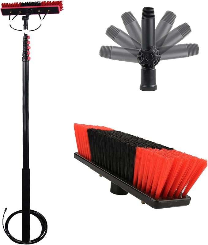 Window Washing Kit with Extension Pole Aluminum Alloy Water Spray Cleaning Brush Solar Photovoltaic Panel Cleaner Car Trucks Glass Cleaning Tool7.2m/24ft