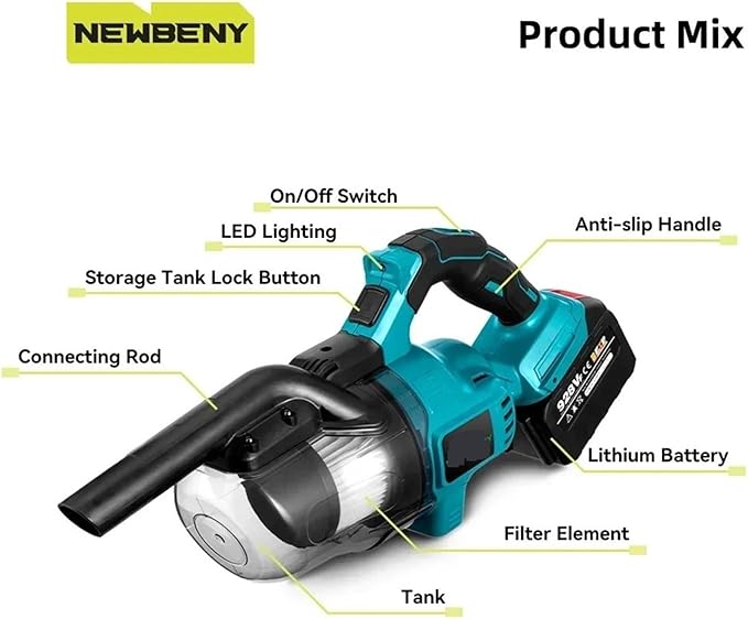 Vacuum Cleaner Cordless Portable Efficient Household Industrial Construction Clean Tools 18V Battery(Without Battery)