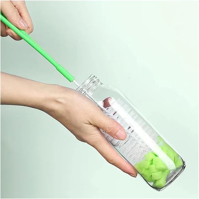 Long Handle Cup Brush Bottle Tea Scrubber 360 Cleaning Sponge Rotating(Blue)