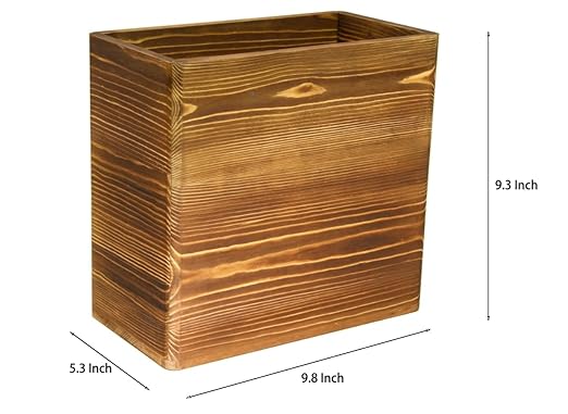 Owlgift Wooden Rustic Burnt Waste Basket Trash Bin Rectangular Wastebaskets Bathroom Garbage Can Bedroom Trash Can Dorm Recycle Bin Office Trash Can Wooden Wastebasket Wooden Décor
