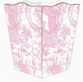 Metr Marye-Kelley Pink Toile Wooden Wastepaper Basket 12 Tall Gold Trim Scalloped Top