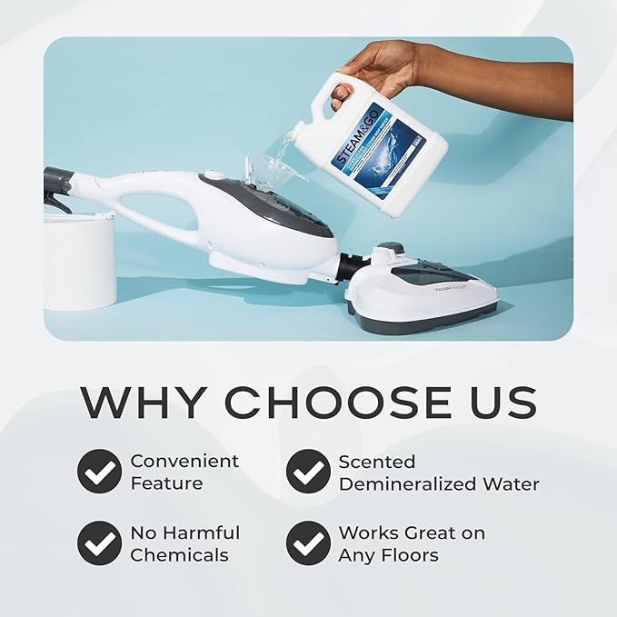 Steam &amp Go - The Housekeeper Steam Cleaner For Floors &amp Demineralized Water Bundle 10-in-1 Hard Floor Cleaner Machine &amp Grout Steam Cleaner with Floor Cleaning Solution Clean Ocean 32 o