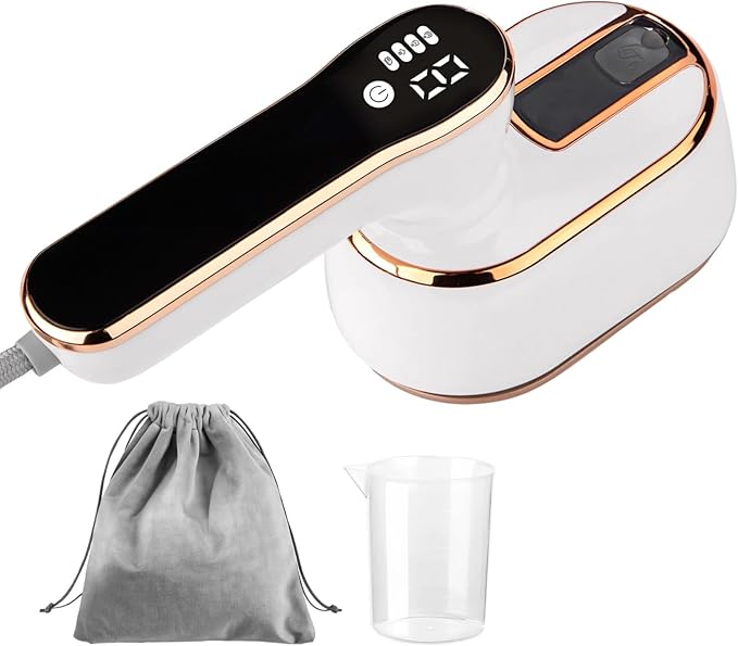 110V Handheld Led Digital Steamer Travel-Friendly Touch Screen Water Cup and Storage Bag Included White