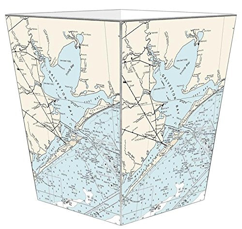 Marye-Kelley- Galveston Bay Nautical Chart Wastepaper Basket Wastebasket Decoupage Wood Decorative Wastebasket for Kitchen Bathroom Bedroom Living Room Handmade Made in The USA