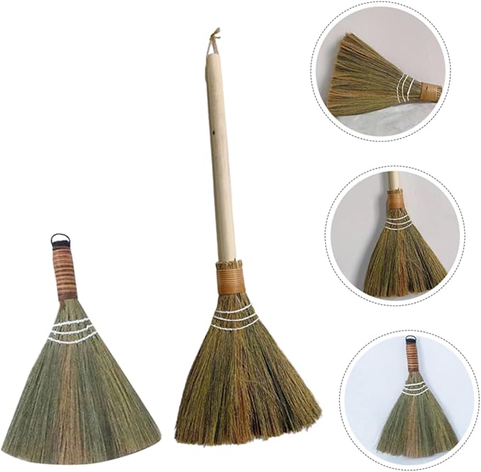 GLEAVI 2pcs Dust Brush Broom and Cleaning Brooms for Desktop and Household Use Handmade Tabletop Sweeper Natural Material Detachable Design for Easy Storage