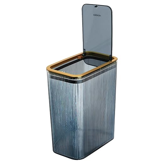 Transparent Trash Can Bathroom Trash Cans with Lids 2.6 Gallon Garbage Can for Bedroom Office Plastic Slim Waste Basket with Press Top Lid 10L Clear Trash Bin for Home Kitchen (Blue)