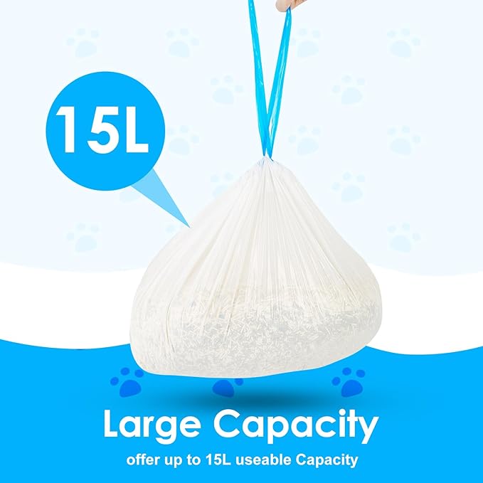 Cat Litter Bags 60 Count 26.37x15.74 Drawstring Close Litter Box Liners for Automatic Litter BoxThick Cat Poop BagsEasy to CleanHeavy Duty Robot Bag for Self-Cleaning Box