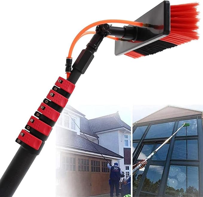 Window Cleaning Pole Water Fed Telescopic Brush Window and Solar Cleaning Pole for Cleaning Photovoltaic and Solar Panels and Other Cleaning Activities50cmBrush-9mRod (50cmbrush 6mRod)