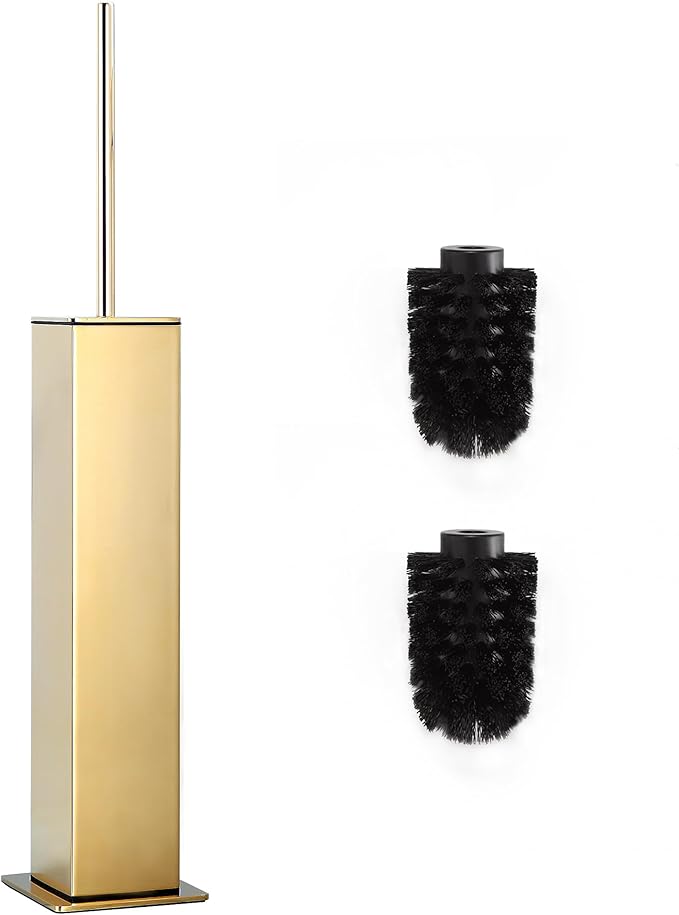 Gold Toilet Brush with Holder 304 Stainless Steel Toilet Bowl Brush Square Bathroom Cleaner Brush